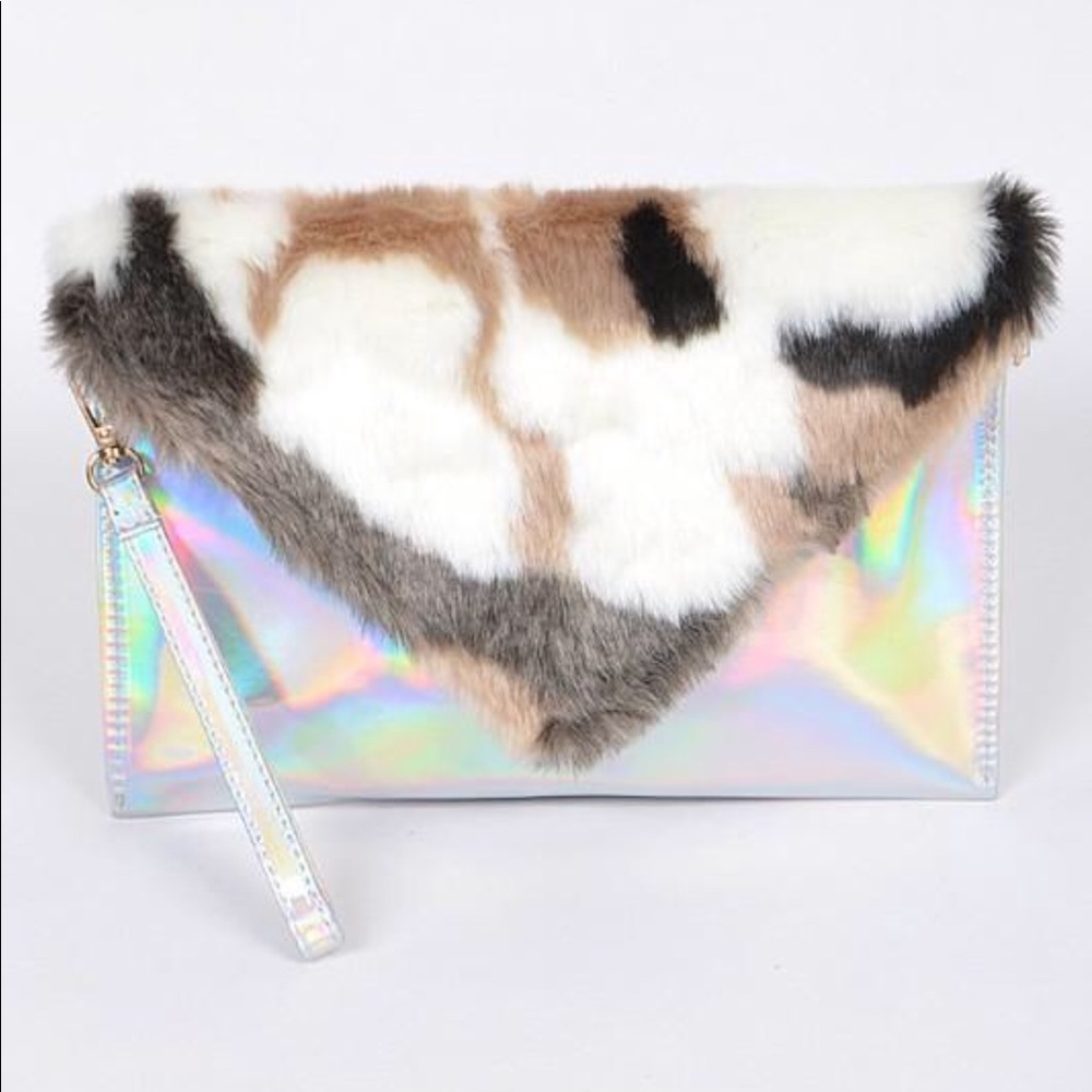 Hologram Faux Fur Clutch